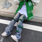 Men Jeans Letter Embroidered Jeans Hiohop Retro Washed Loose Trousers